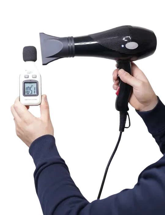 Sound level meter next to a classic dryer